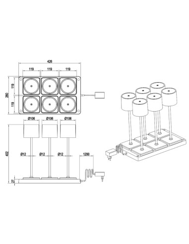 Pack 6 lampes de table Fernandez de Trio - dessin technique