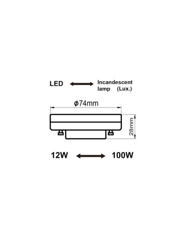 Ampoule Led GX53 12 watts blanc chaud - Mantra - dessin technique