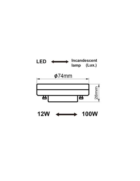 Ampoule Led GX53 12 watts blanc chaud - Mantra - dessin technique
