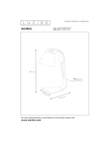 Nordic de Lucide - lampe de bureau - dessin tecnique