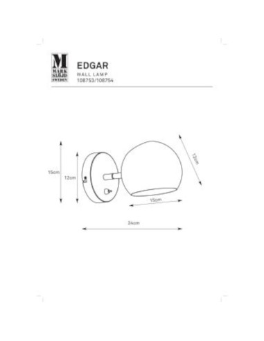Edgar de Markslöjd - applique murale Led culot E14 - dessin technique
