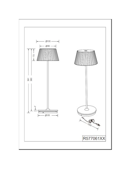 Lampe de table extérieure autonome rechargeable - Trio - Suarez - dessin technique