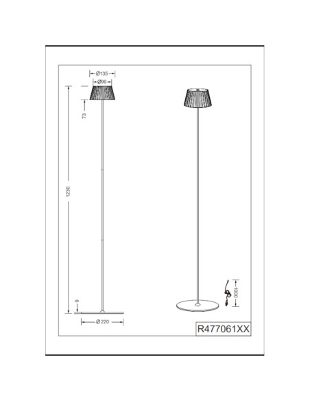 Lampadaire extérieur autonome rechargeable - Trio - Suarez - dessin technique