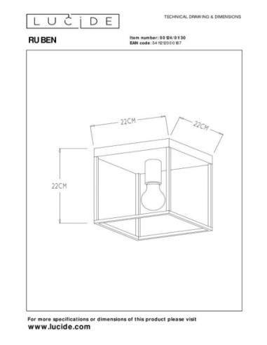 Plafonnier Ruben de Lucide - dessin technique
