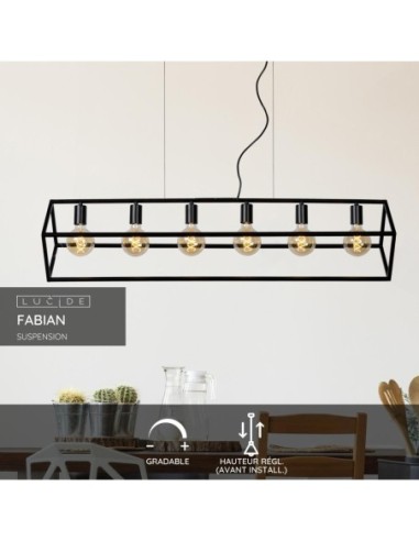Suspension Dimmable 6xE27 40W IP20 Métal Noir - Lucide - Fabian