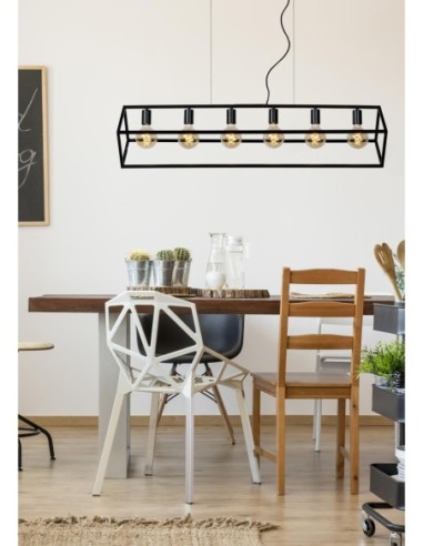 Suspension Dimmable 6xE27 40W IP20 Métal Noir - Lucide - Fabian