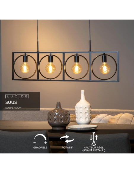 Lucide SUUS Suspension 4xE27 Noir | Deko Light