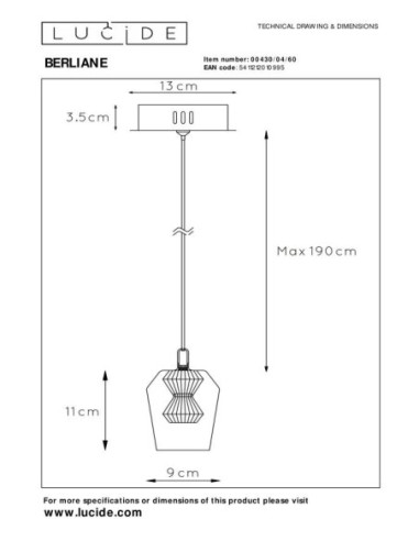 Lucide BERLIANE Suspension Diam. 12 cm LED Dim. 1x4W 2700K Transparent | Deko Light