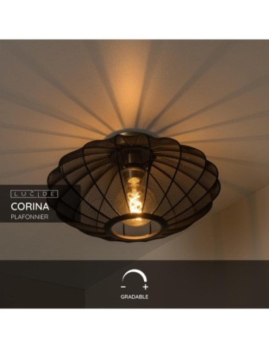 Lucide CORINA Plafonnier Diam. 40 cm 1xE27 Noir | Deko Light
