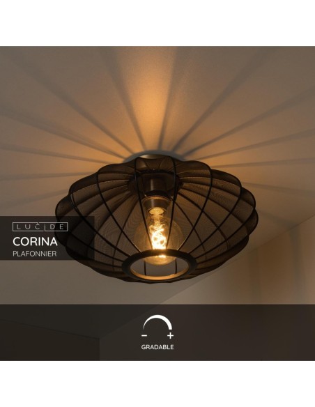 Lucide CORINA Plafonnier Diam. 40 cm 1xE27 Noir | Deko Light