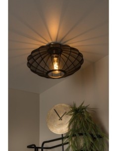 Plafonnier abat-jour textile noir  - E27 - Lucide - Corina 2