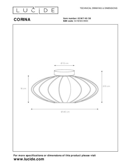 Lucide CORINA Plafonnier Diam. 40 cm 1xE27 Creme | Deko Light