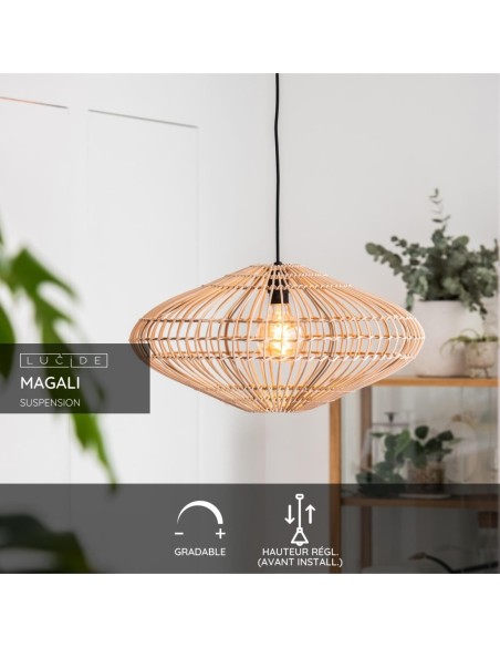 Suspension Diam. 56 cm 1xE27 40 W Rotin Naturel - Lucide - Magali