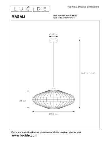 Suspension Diam. 56 cm 1xE27 40 W Rotin Naturel - Lucide - Magali
