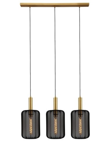 Suspension abat-jour textile noir  - 3xE27 - Lucide - Corina