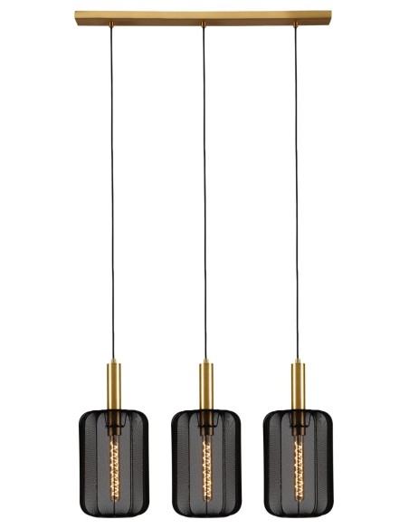 Suspension abat-jour textile noir  - 3xE27 - Lucide - Corina