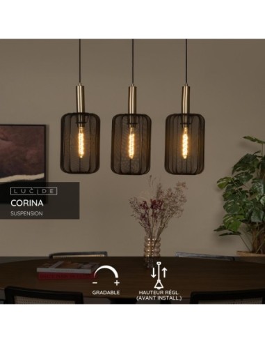 Lucide CORINA Suspension 3xE27 Noir | Deko Light