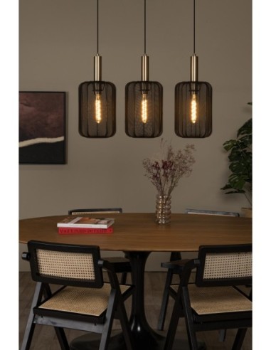 Lucide - Corina - Suspension abat-jour textile noir  - 3xE27