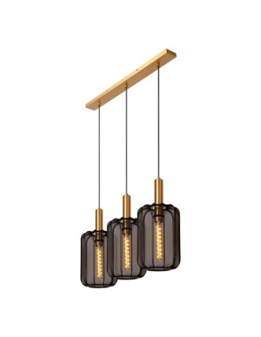 Corina  de Lucide - Suspension abat-jour textile noir  - 3xE27