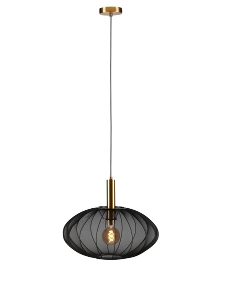 Suspension abat-jour textile noir  - E27 - Lucide - Corina