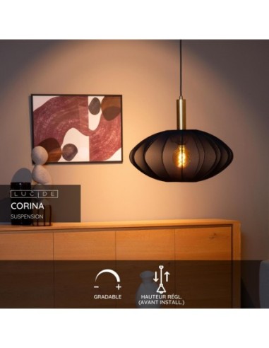 Lucide CORINA Suspension Diam. 50 cm 1xE27 Noir | Deko Light