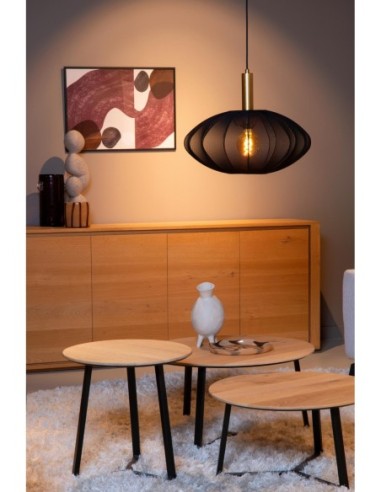 Lucide - Corina - Suspension abat-jour textile noir  - E27