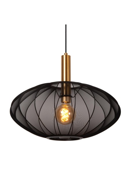Corina de Lucide - Suspension abat-jour textile noir  - E27