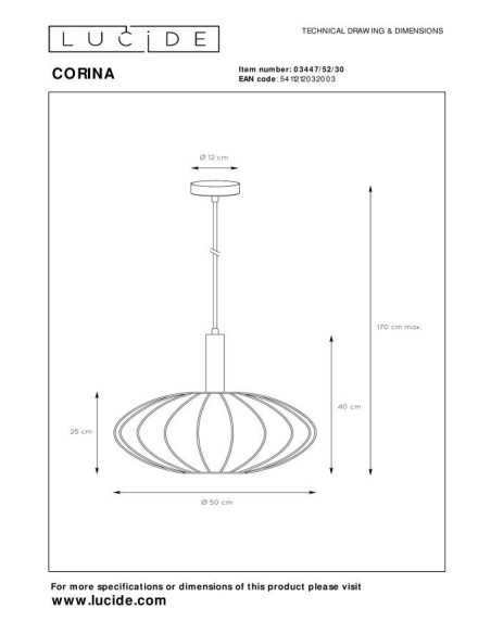 Corina de Lucide - Suspension abat-jour textile - dessin technique