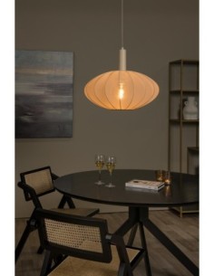 Suspension abat-jour textile crème - E27 - Lucide - Corina 2