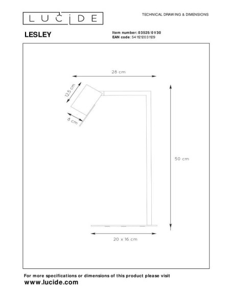 Lesley  de Lucide - Lampe de bureau Led GU10 - dessin technique