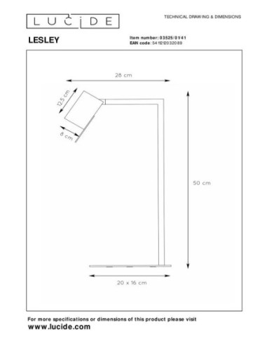 Lesley  de Lucide - lampe de bureau Led GU10 - dessin technique