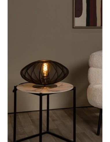 Lucide - Corina - Lampe de table abat-jour textile noir et or - E27