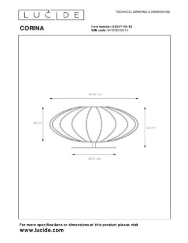 Corina  de Lucide - Lampe de table abat-jour textile  - dessin technique