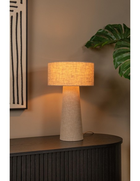 Leeroy  de Lucide - Lampe de table Diam. 30 cm 1xE27 40W lin naturel