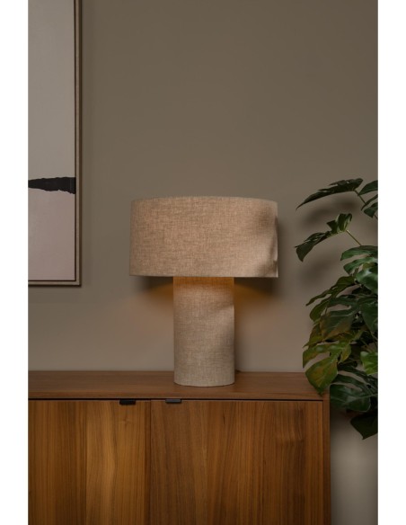 Leeroy  - Lucide - Lampe à poser Diam. 42 cm 1xE27 60W lin naturel
