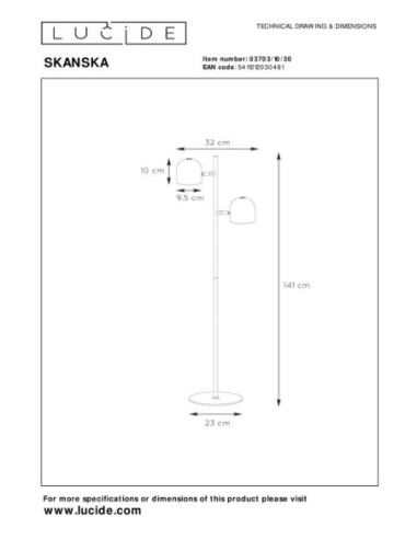 Lampadaire LED Dim. 2x5W 3000K 900LM Métal Noir - Lucide - Skanska