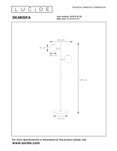 Lampadaire LED Dim. 2x5W 3000K 900LM Métal Noir - Lucide - Skanska