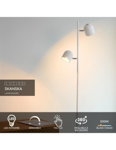 Lampadaire LED Dim. 2x5W 3000K 900LM Métal Blanc - Lucide - Skanska