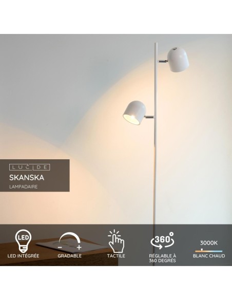 Lampadaire LED Dim. 2x5W 3000K 900LM Métal Blanc - Lucide - Skanska