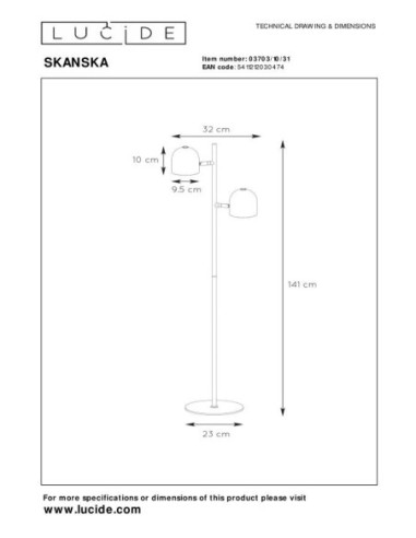 Lampadaire LED Dim. 2x5W 3000K 900LM Métal Blanc - Lucide - Skanska