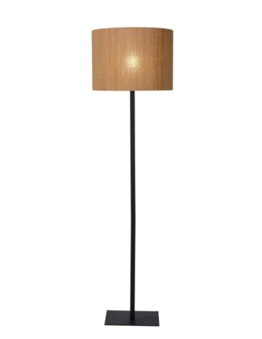 Lampadaire métal noir abat-jour bambou - E27 - Lucide  - Magius