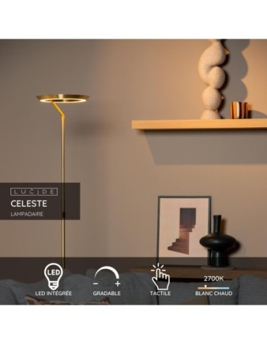 Lucide CELESTE Lampadaire Diam. 28 cm LED Dim. 1x21W 2700K Or Mat / Laiton | Deko Light