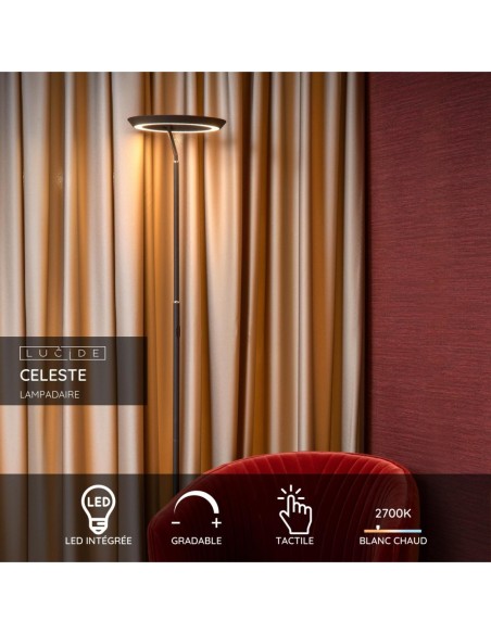 Lampadaire Diam. 28 cm LED Dim. 1x21W 2700K 1.400 LM Noir - Lucide - Celeste