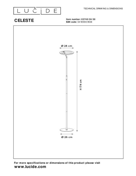 Lampadaire Diam. 28 cm LED Dim. 1x21W 2700K 1.400 LM Noir - Lucide - Celeste