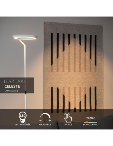 Lampadaire Diam. 28 cm LED Dim. 1x21W 2700K 1400 LM Blanc - Lucide - Celeste