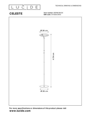 Lampadaire Diam. 28 cm LED Dim. 1x21W 2700K 1400 LM Blanc - Lucide - Celeste