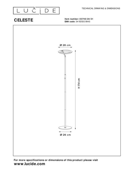 Lampadaire Diam. 28 cm LED Dim. 1x21W 2700K 1400 LM Blanc - Lucide - Celeste