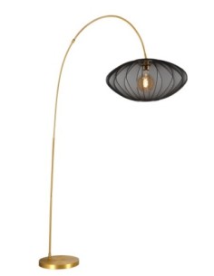 Lampadaire arceau abat-jour textile noir et or - E27 - Lucide - Corina
