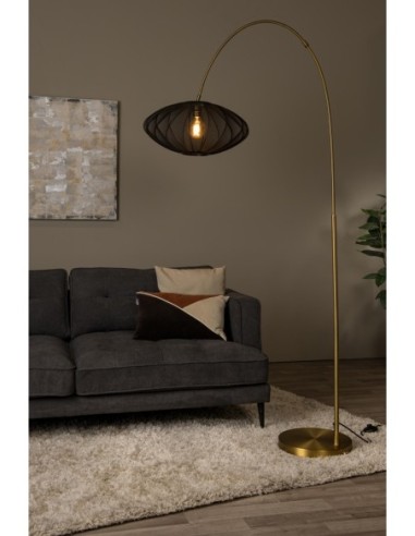 Lucide - Corina - Lampadaire arceau abat-jour textile noir et or - E27