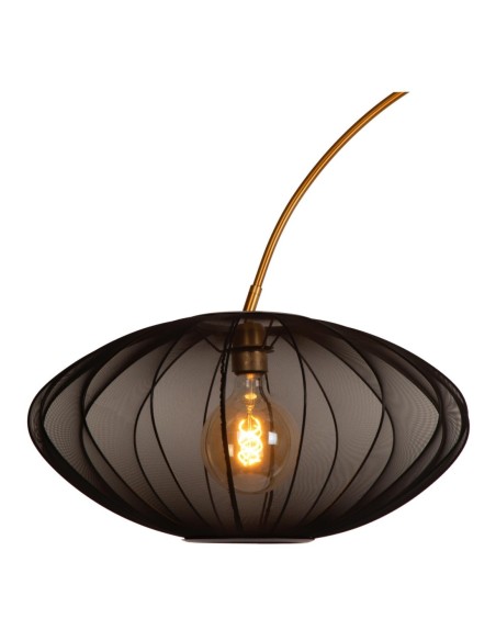 Corina  de Lucide - Lampadaire arceau abat-jour textile noir et or - E27